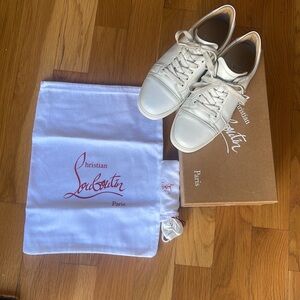 Christian Louboutin Vieira Flat Calf Sneakers White/ Bianco Size 38 Red Bottoms